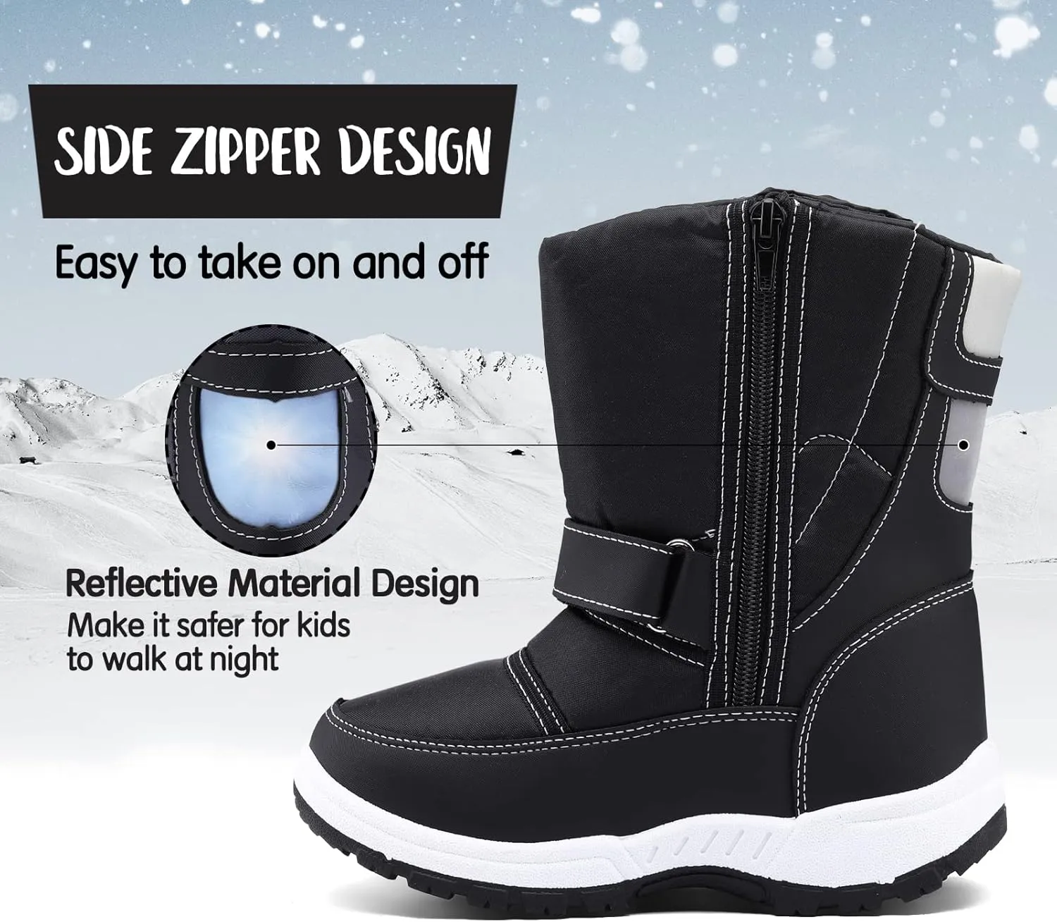 K KomForme Boys Girls Snow Boots Waterproof Winter Outdoor Boots(Toddler/Little Kid/Big Kid)