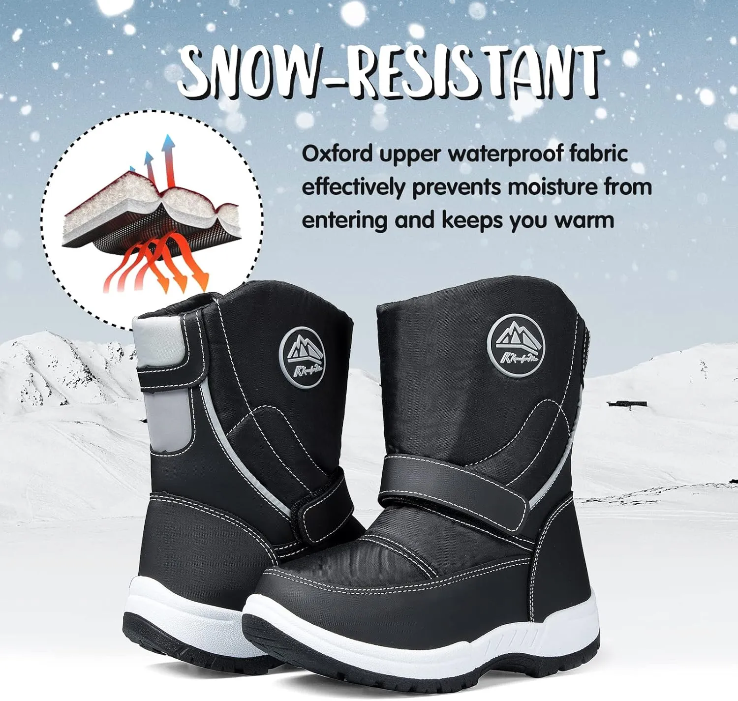 K KomForme Boys Girls Snow Boots Waterproof Winter Outdoor Boots(Toddler/Little Kid/Big Kid)