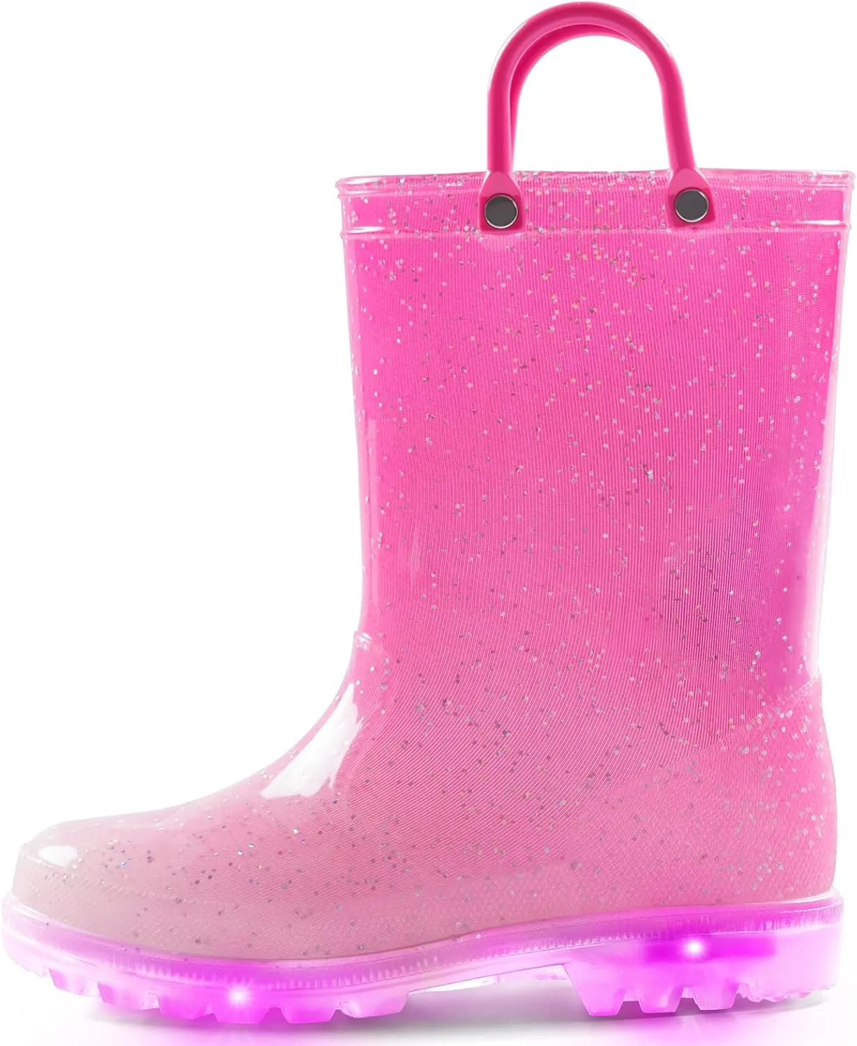 K KomForme Toddler Light Up Rain Boots for Girls Boys Waterproof Rain Boots with Handles Outdoors