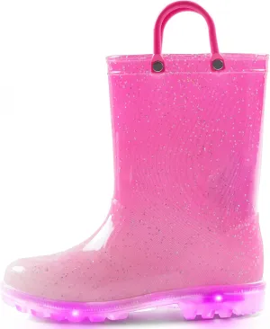 K KomForme Toddler Light Up Rain Boots for Girls Boys Waterproof Rain Boots with Handles Outdoors