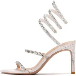 keleimusi Womens Ankle-Wrap Up Heeled Sandals Glitter Spiral Strappy High Heels