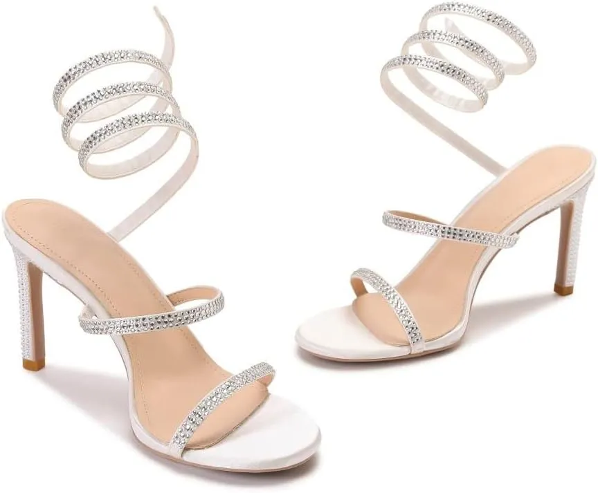 keleimusi Womens Ankle-Wrap Up Heeled Sandals Glitter Spiral Strappy High Heels
