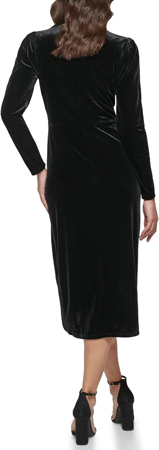 kensie Women's Long Sleeve Velvet Faux Wrap Midi Dress