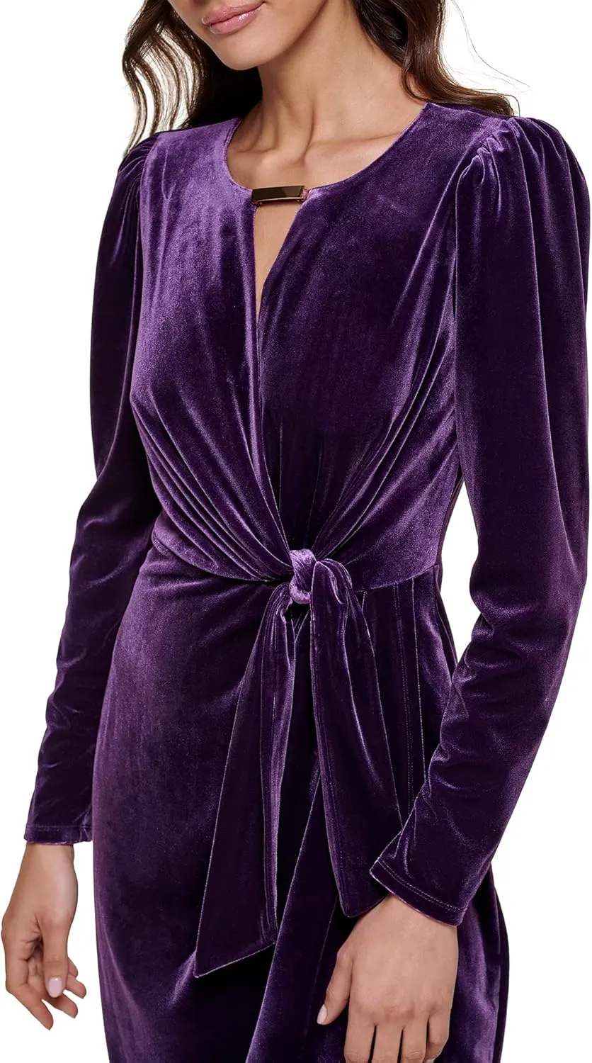 kensie Women's Long Sleeve Velvet Faux Wrap Midi Dress