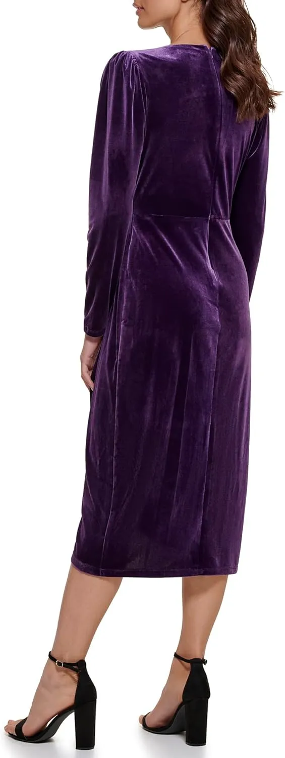 kensie Women's Long Sleeve Velvet Faux Wrap Midi Dress