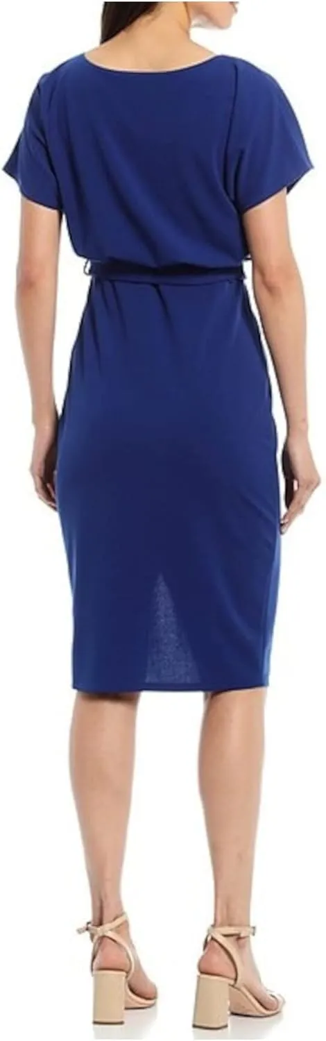 kensie Women's Short Sleeve Tie Waist Midi Dress