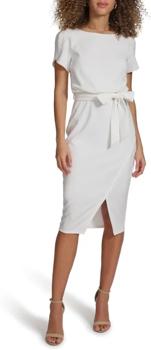 kensie Women's Short Sleeve Tie Waist Midi Dress