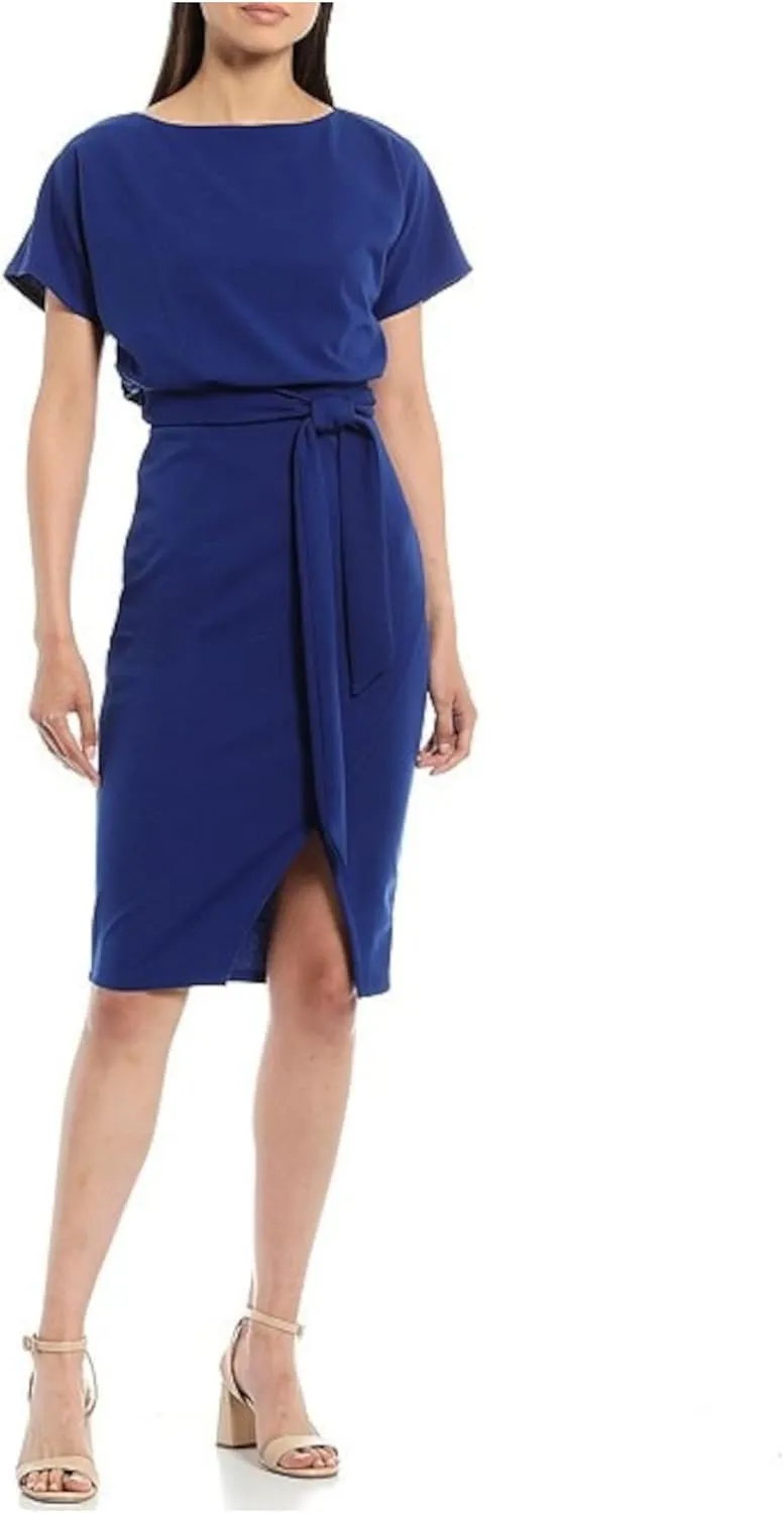 kensie Women's Short Sleeve Tie Waist Midi Dress