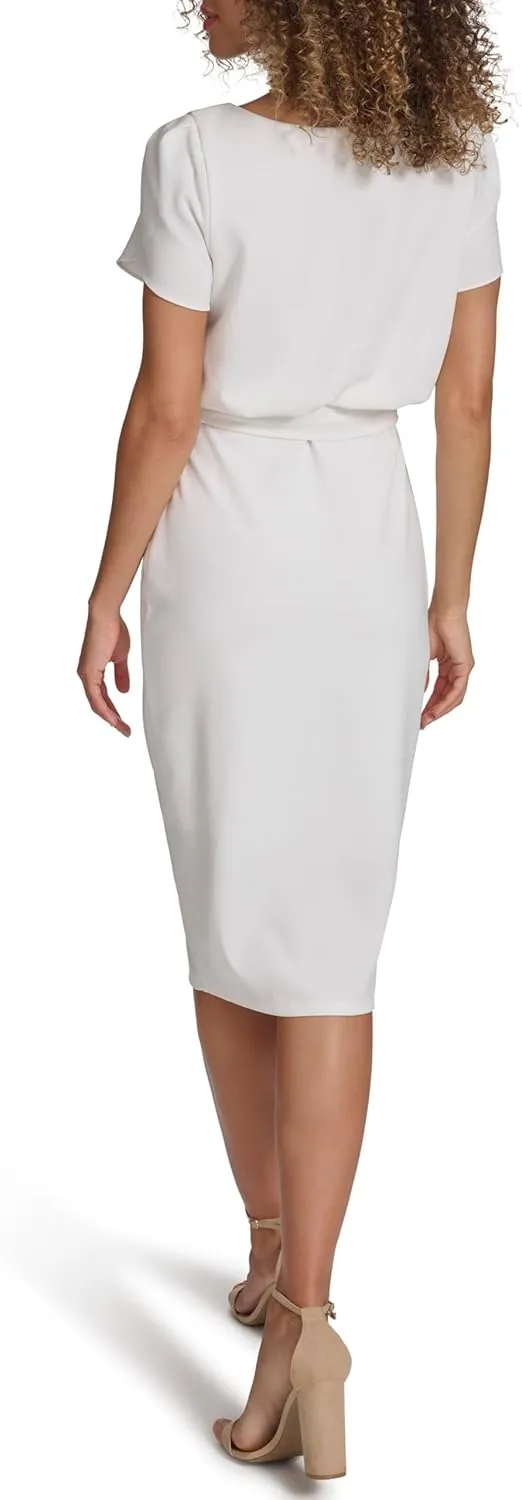 kensie Women's Short Sleeve Tie Waist Midi Dress