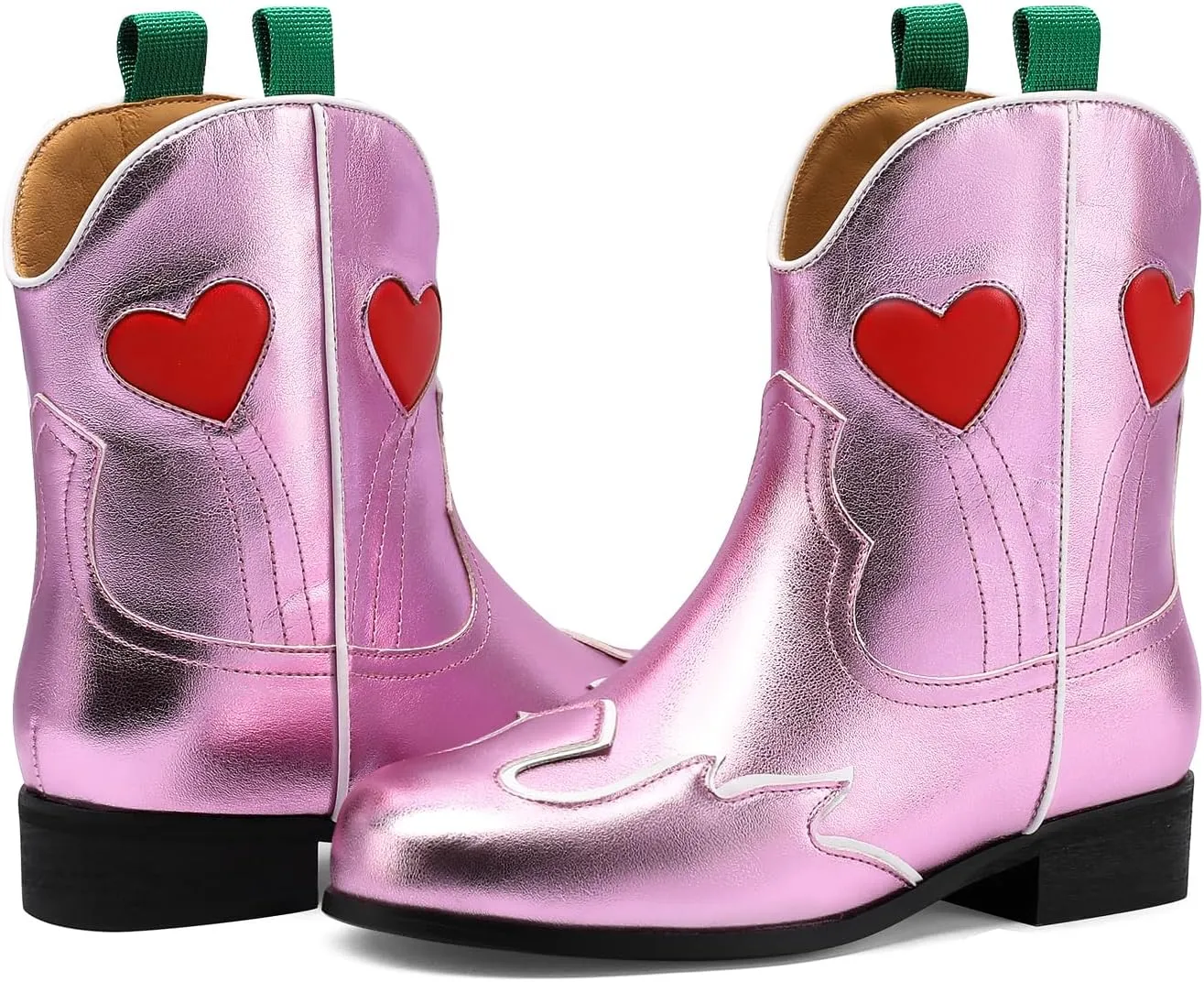 Kids Cowboy Boots Girls Mid Calf Cowgirl Western Boots Round Toe Pull on Splicing Riding Shoes for Little Kid/Big Kid