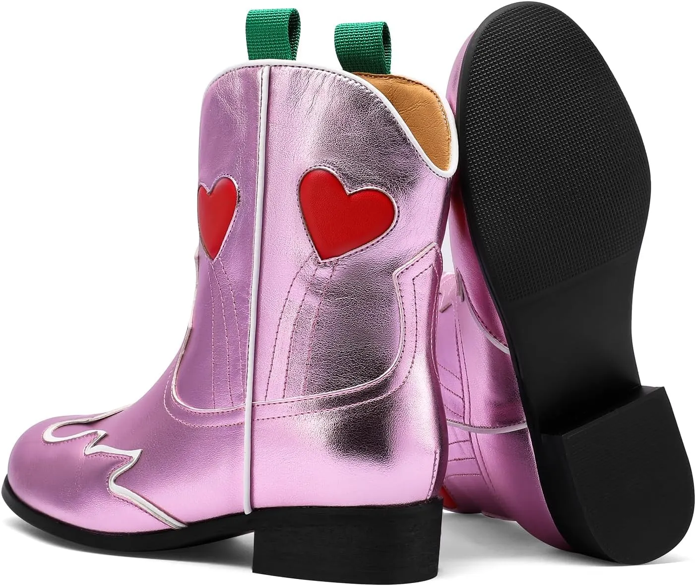 Kids Cowboy Boots Girls Mid Calf Cowgirl Western Boots Round Toe Pull on Splicing Riding Shoes for Little Kid/Big Kid