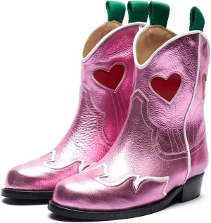 Kids Cowboy Boots Girls Mid Calf Cowgirl Western Boots Round Toe Pull on Splicing Riding Shoes for Little Kid/Big Kid