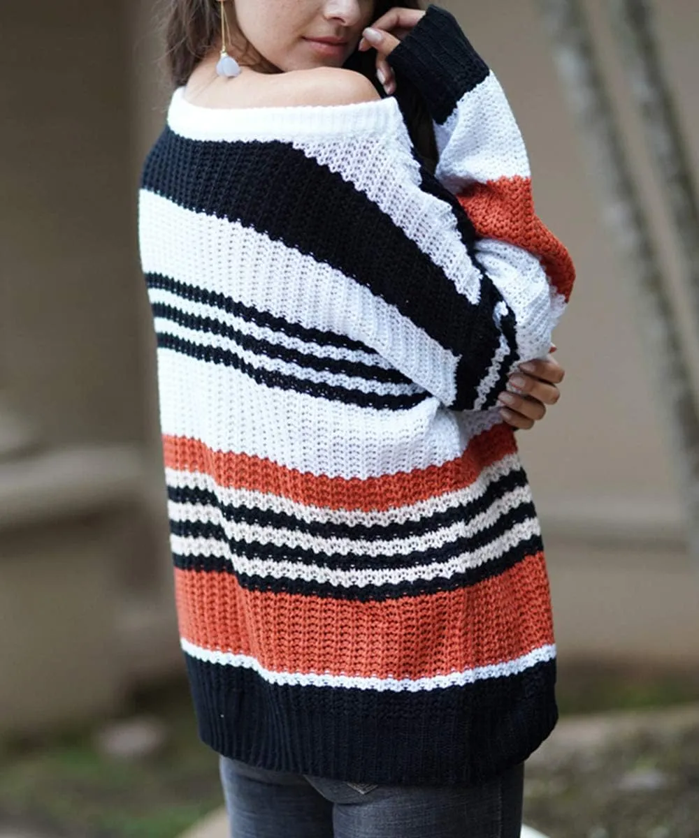 KIRUNDO Women's 2025 Fall Winter Striped Color Block Short Sweater Long Sleeve Crew Neck Casual Loose Knit Pullover Tops
