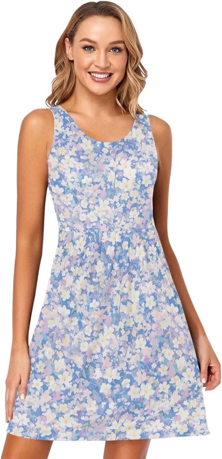 KLL Cherry Blossoms Women's Dress Loose A-Line Holiday Flowy Sundress Summer