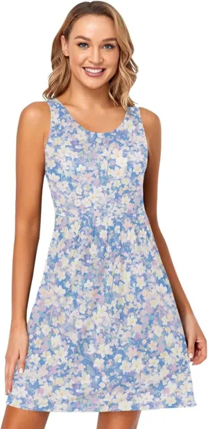 KLL Cherry Blossoms Women's Dress Loose A-Line Holiday Flowy Sundress Summer