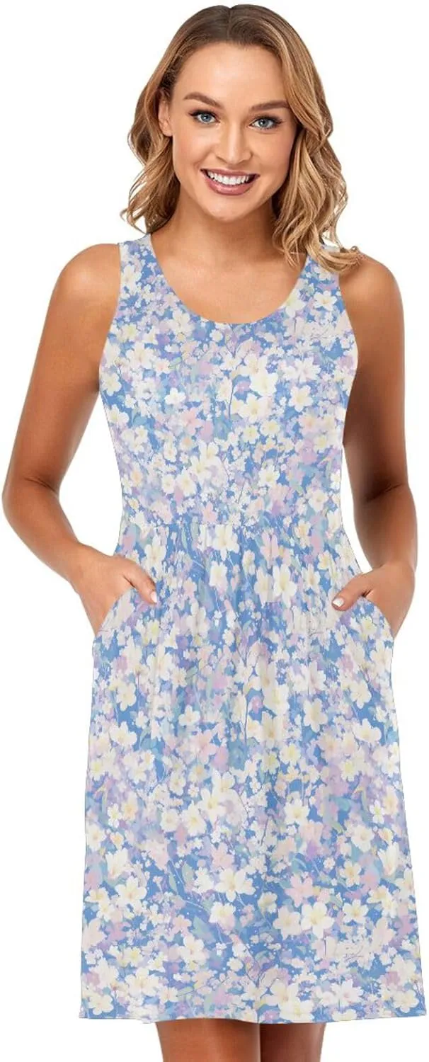 KLL Cherry Blossoms Women's Dress Loose A-Line Holiday Flowy Sundress Summer