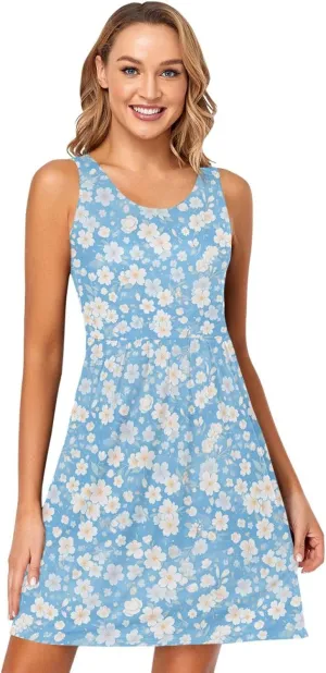 KLL Cherry Blossoms Women's Sun Dress Fashion A-Line Holiday Mini Sundress Summer