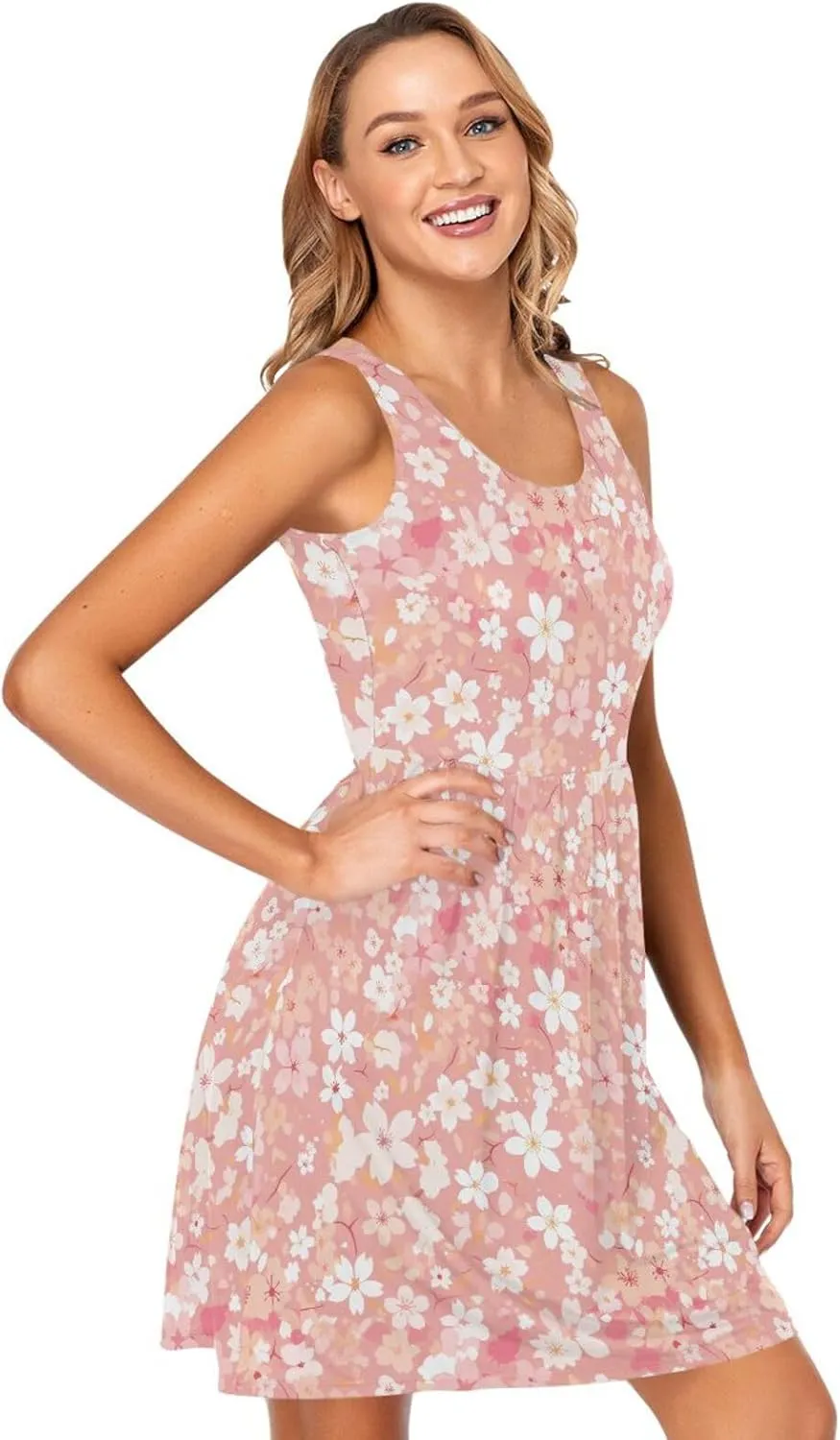 KLL Cherry Blossoms Women's Sun Dress Loose A-Line Beach Flowy Sundress Summer