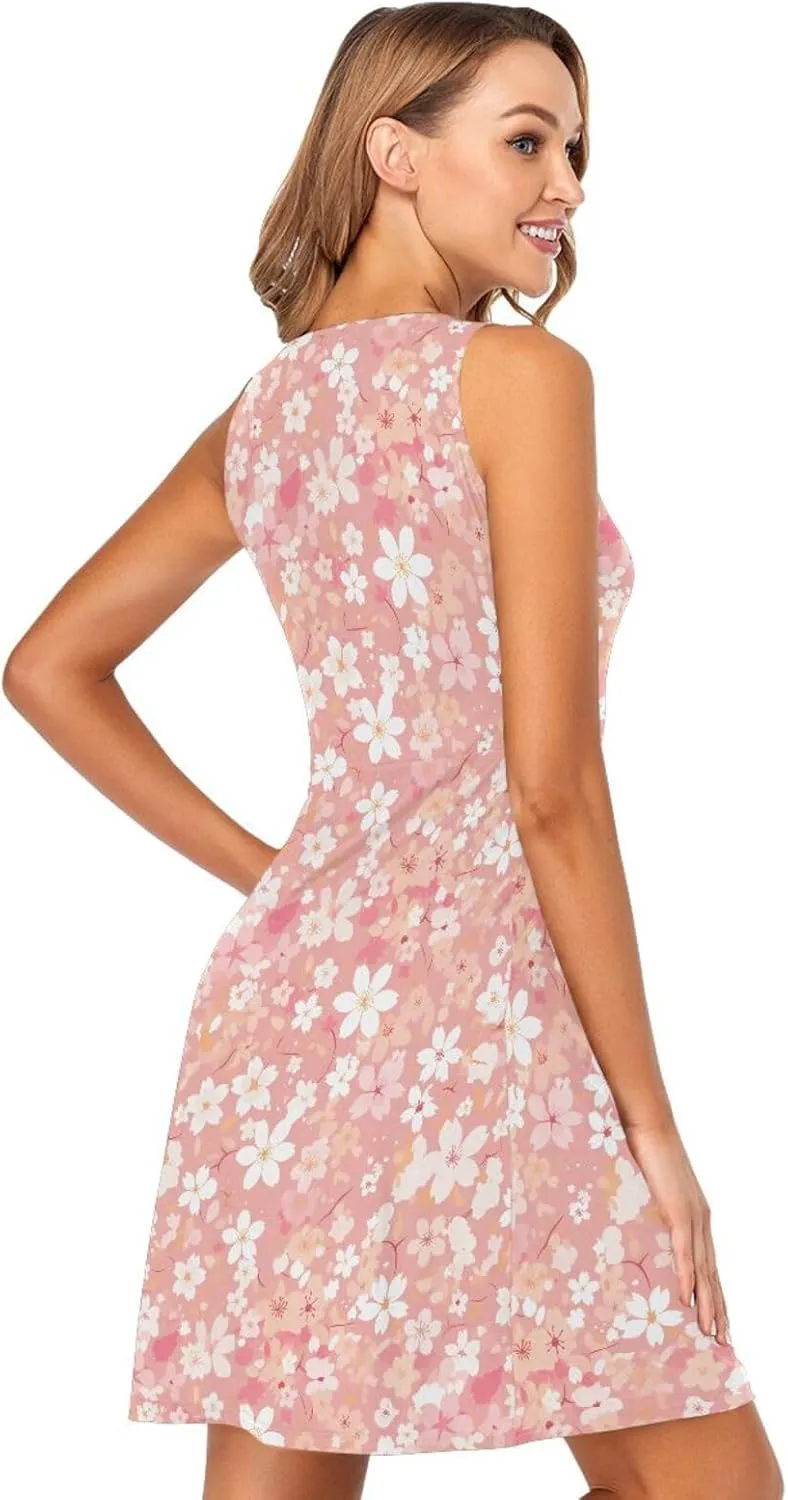 KLL Cherry Blossoms Women's Sun Dress Loose A-Line Beach Flowy Sundress Summer