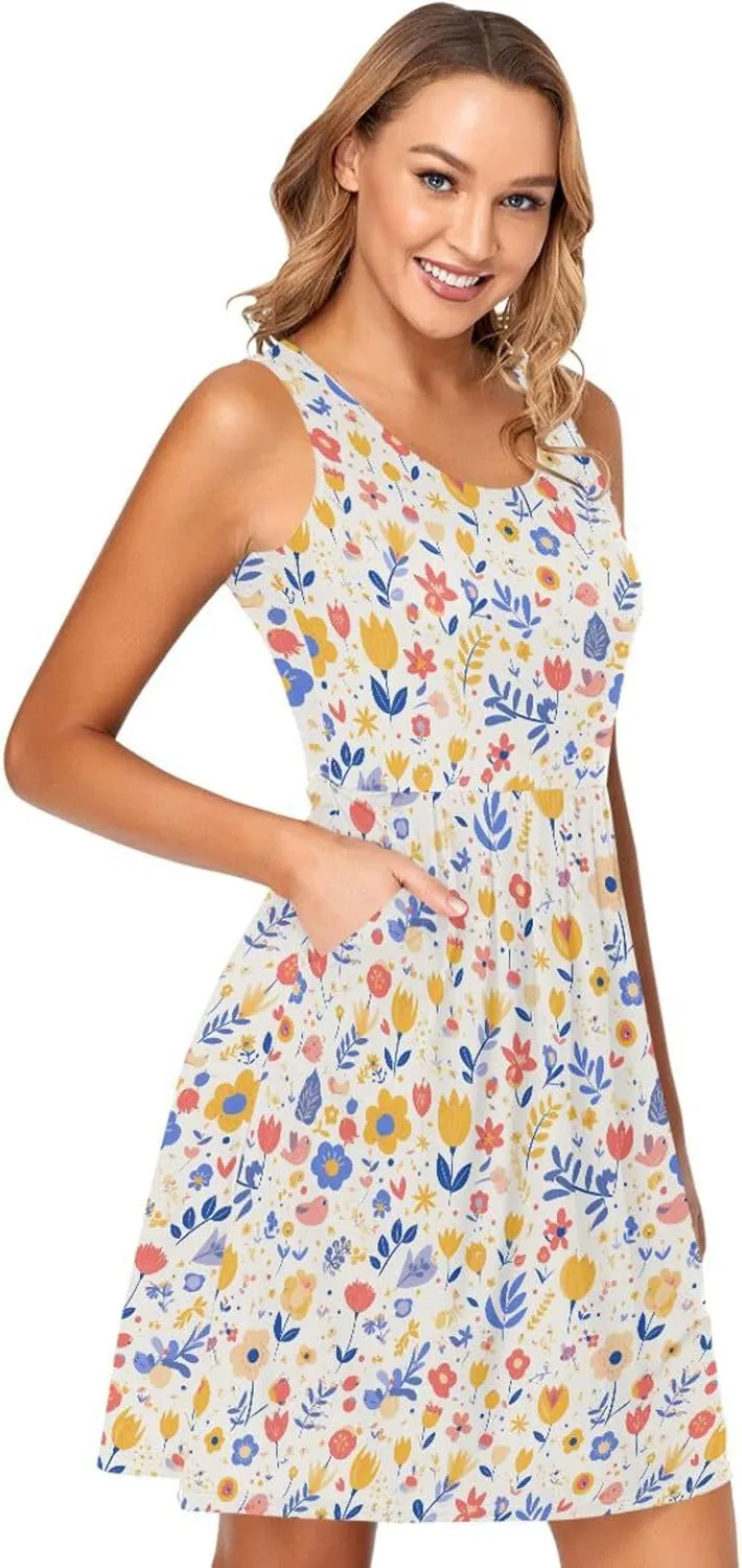 KLL Vector Illustration Ukrainian Folk Pattern Women's Tank Dress Fashion Sleeveless Party Sundress Crewneck
