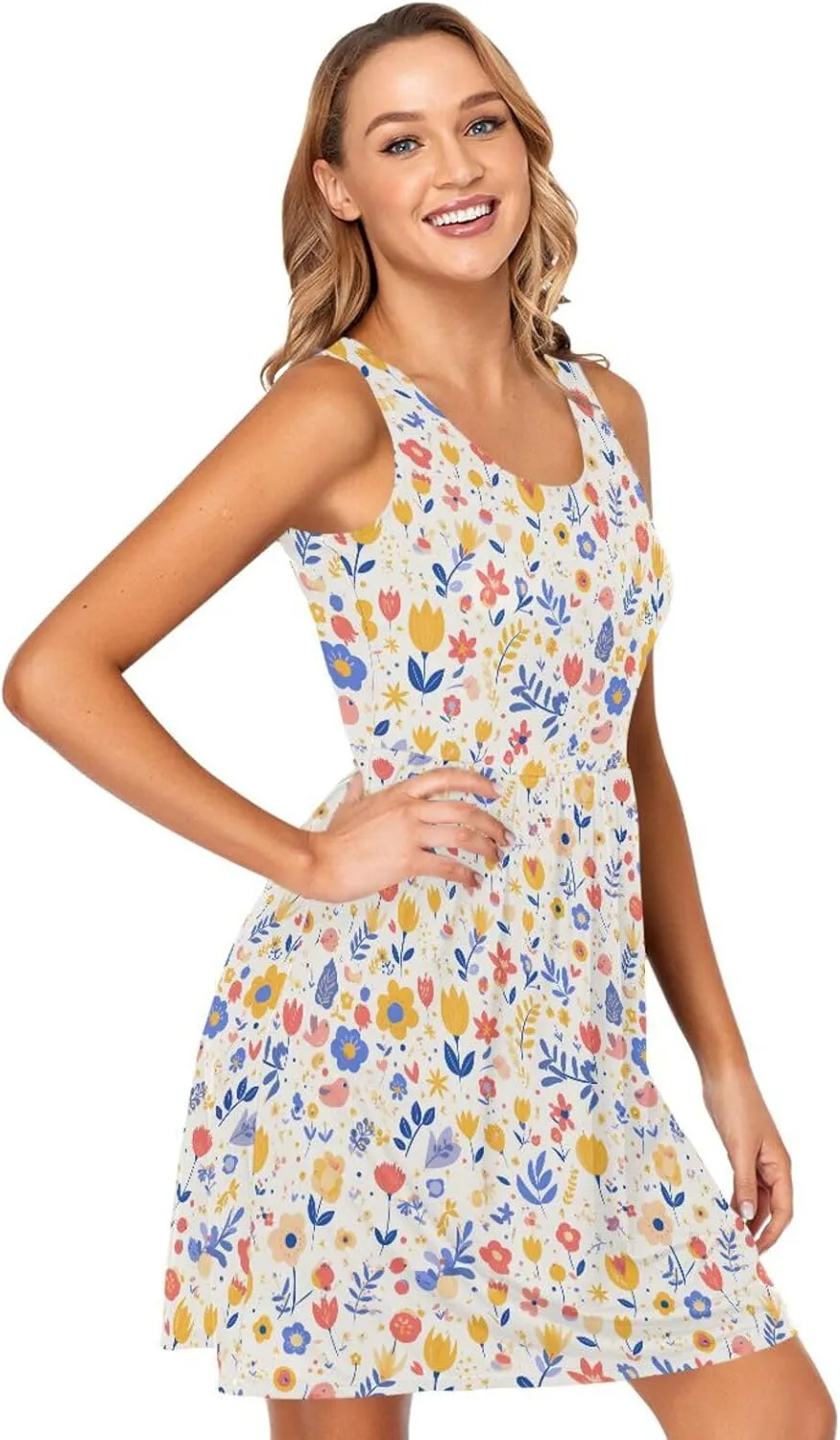 KLL Vector Illustration Ukrainian Folk Pattern Women's Tank Dress Fashion Sleeveless Party Sundress Crewneck