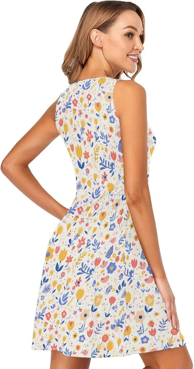 KLL Vector Illustration Ukrainian Folk Pattern Women's Tank Dress Fashion Sleeveless Party Sundress Crewneck