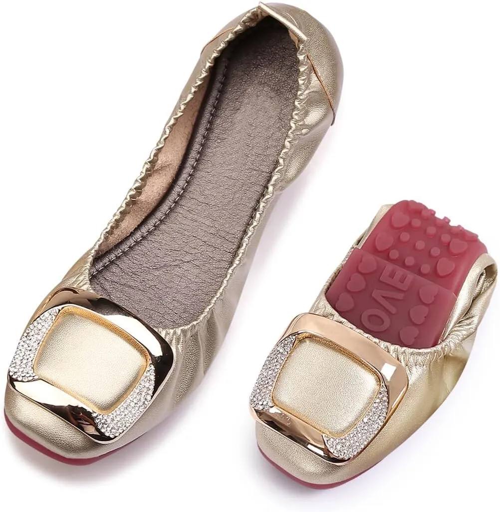 KUNWFNIX Women's Ballet Flats Crystal Wedding Ballerina Shoes Pointed Toe Pearl Diamond Low Heel Comfortable Dressy Work Business Dance Flats