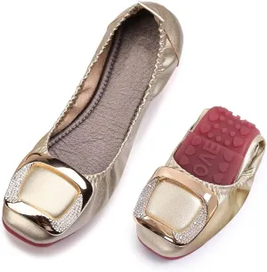 KUNWFNIX Women's Ballet Flats Crystal Wedding Ballerina Shoes Pointed Toe Pearl Diamond Low Heel Comfortable Dressy Work Business Dance Flats