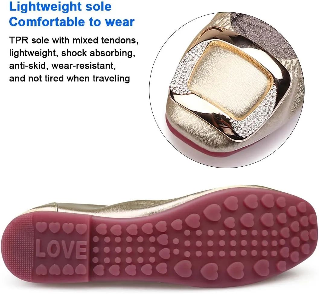 KUNWFNIX Women's Ballet Flats Crystal Wedding Ballerina Shoes Pointed Toe Pearl Diamond Low Heel Comfortable Dressy Work Business Dance Flats