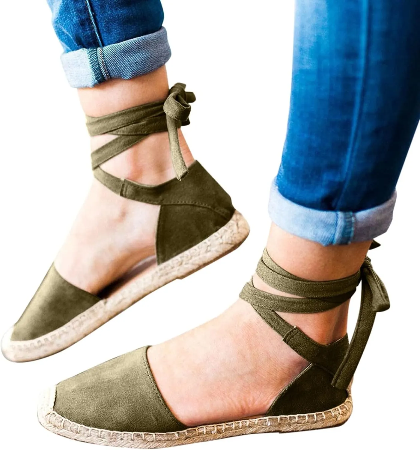 Ladies Flat Sandals Linen Vintage Cover Heel Espadrille Straw Solid Closed Toe Covered Beach Flat Toe Ankle Wrap,Classic Lace Up Summer Falt Strap Retro Black Dressy Shoes
