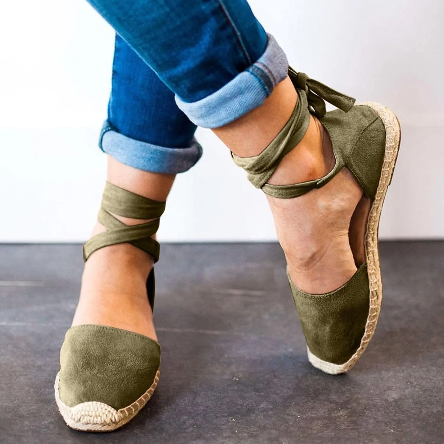 Ladies Flat Sandals Linen Vintage Cover Heel Espadrille Straw Solid Closed Toe Covered Beach Flat Toe Ankle Wrap,Classic Lace Up Summer Falt Strap Retro Black Dressy Shoes