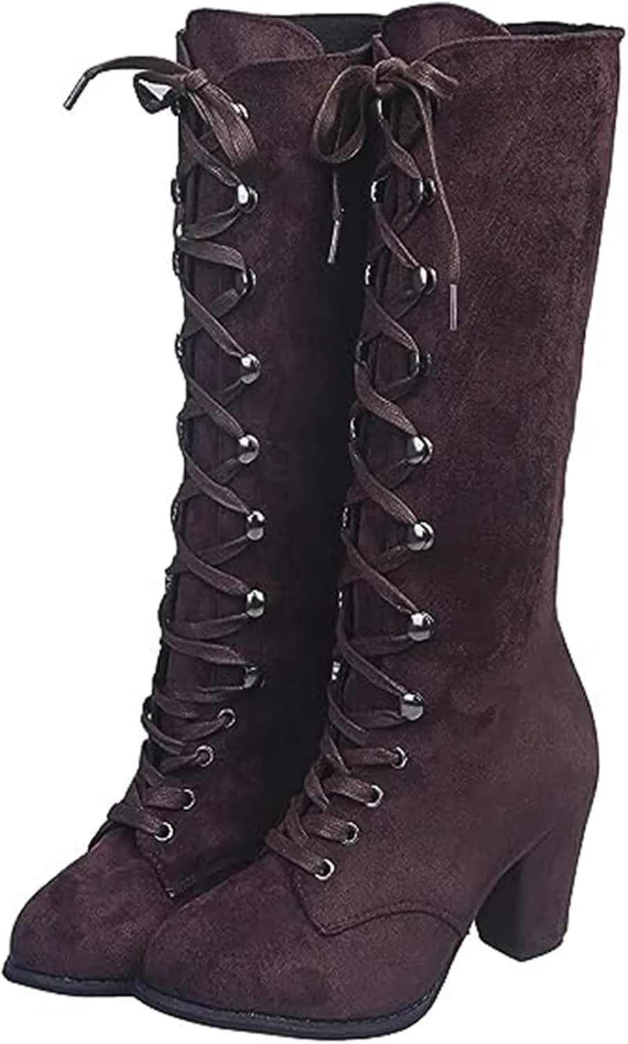 Ladmiple Fall Boots Women Knee High Wide Calf Western Cowboy Boots Fashion Chunky Heel Lace Up Cowgirl Dress Shoes 2024