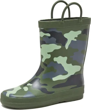 Lands' End Boys and Girls Waterproof Boots Kids and Toddler Rain Boots - Girls and Boys Rubber Rain Boots Kids Size 5 Toddler to 7 Big Kid, Slip On Girls and Boys Rain Boots with Handles
