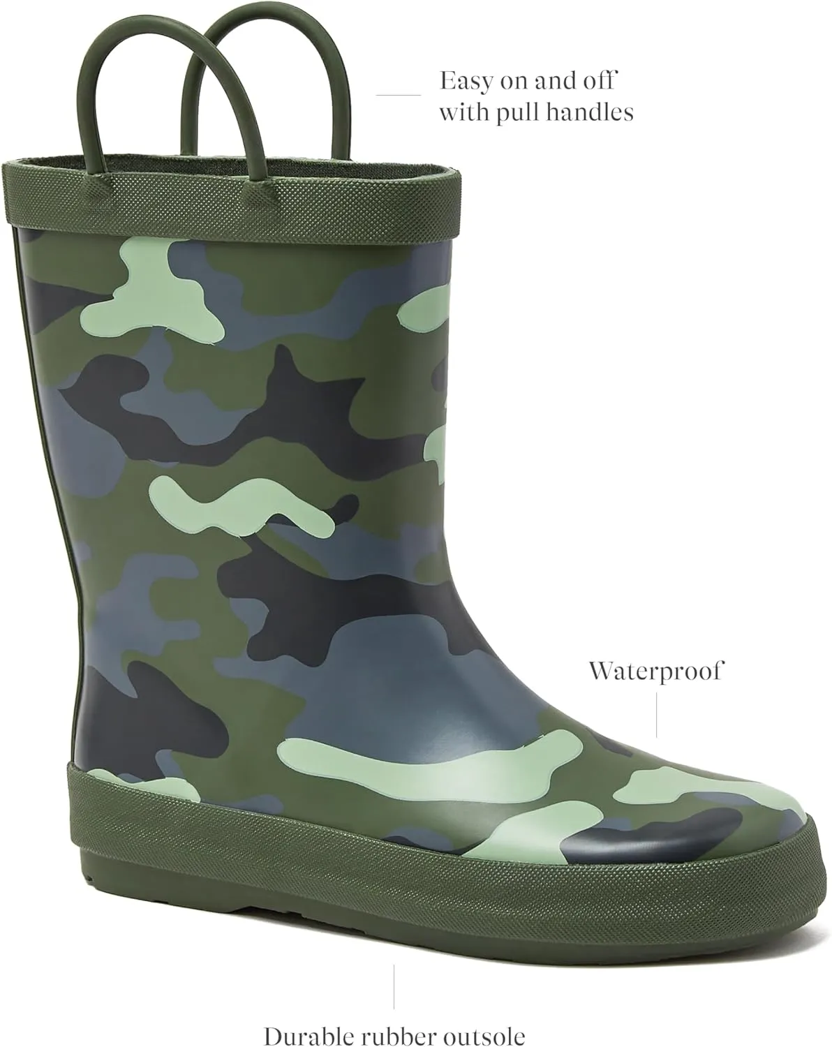Lands' End Boys and Girls Waterproof Boots Kids and Toddler Rain Boots - Girls and Boys Rubber Rain Boots Kids Size 5 Toddler to 7 Big Kid, Slip On Girls and Boys Rain Boots with Handles