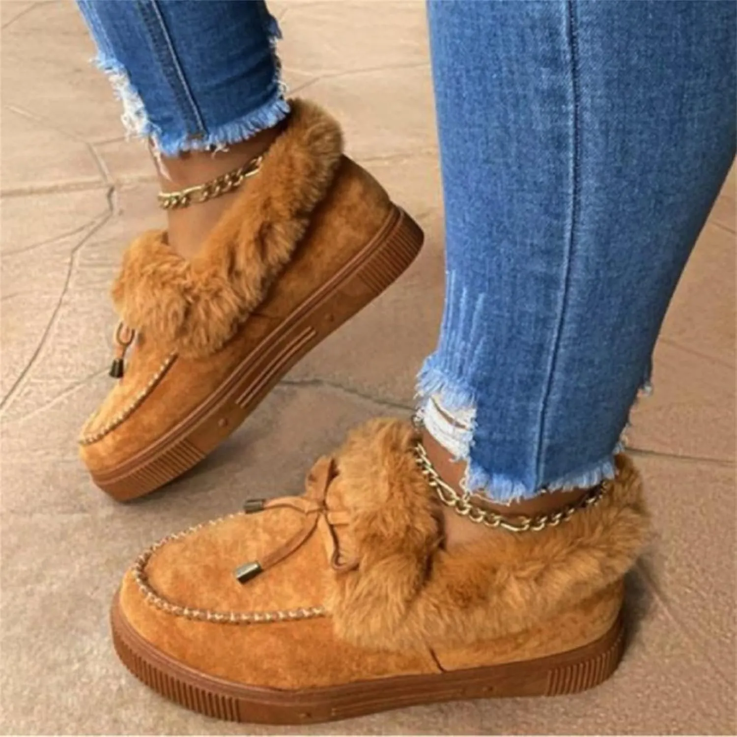 Lausiuoe Boots For Women Ankle Booties Winter Slip On Comfortable Snow Fuzzy Boots Fashion Casual Walking Shoes Loafers