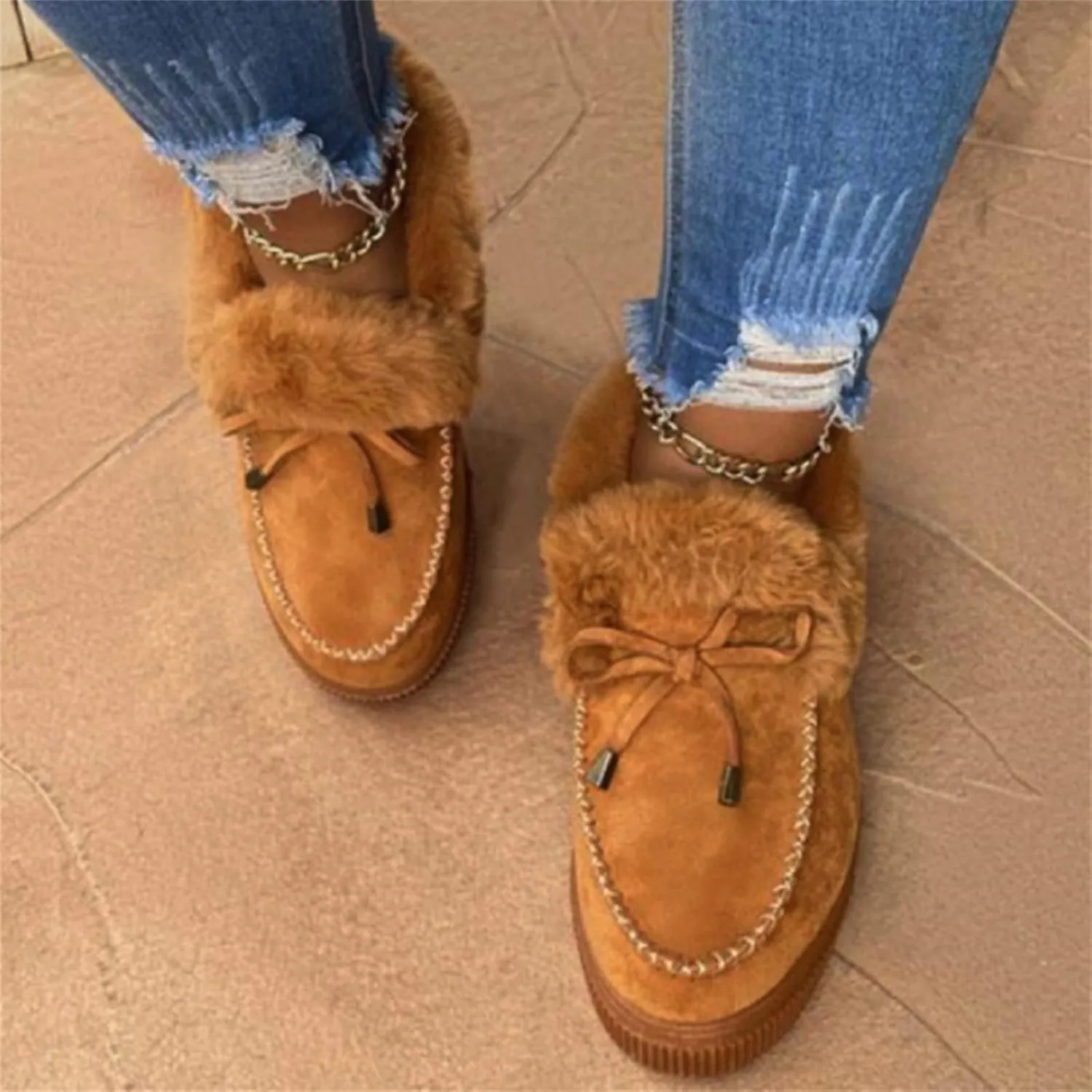 Lausiuoe Boots For Women Ankle Booties Winter Slip On Comfortable Snow Fuzzy Boots Fashion Casual Walking Shoes Loafers