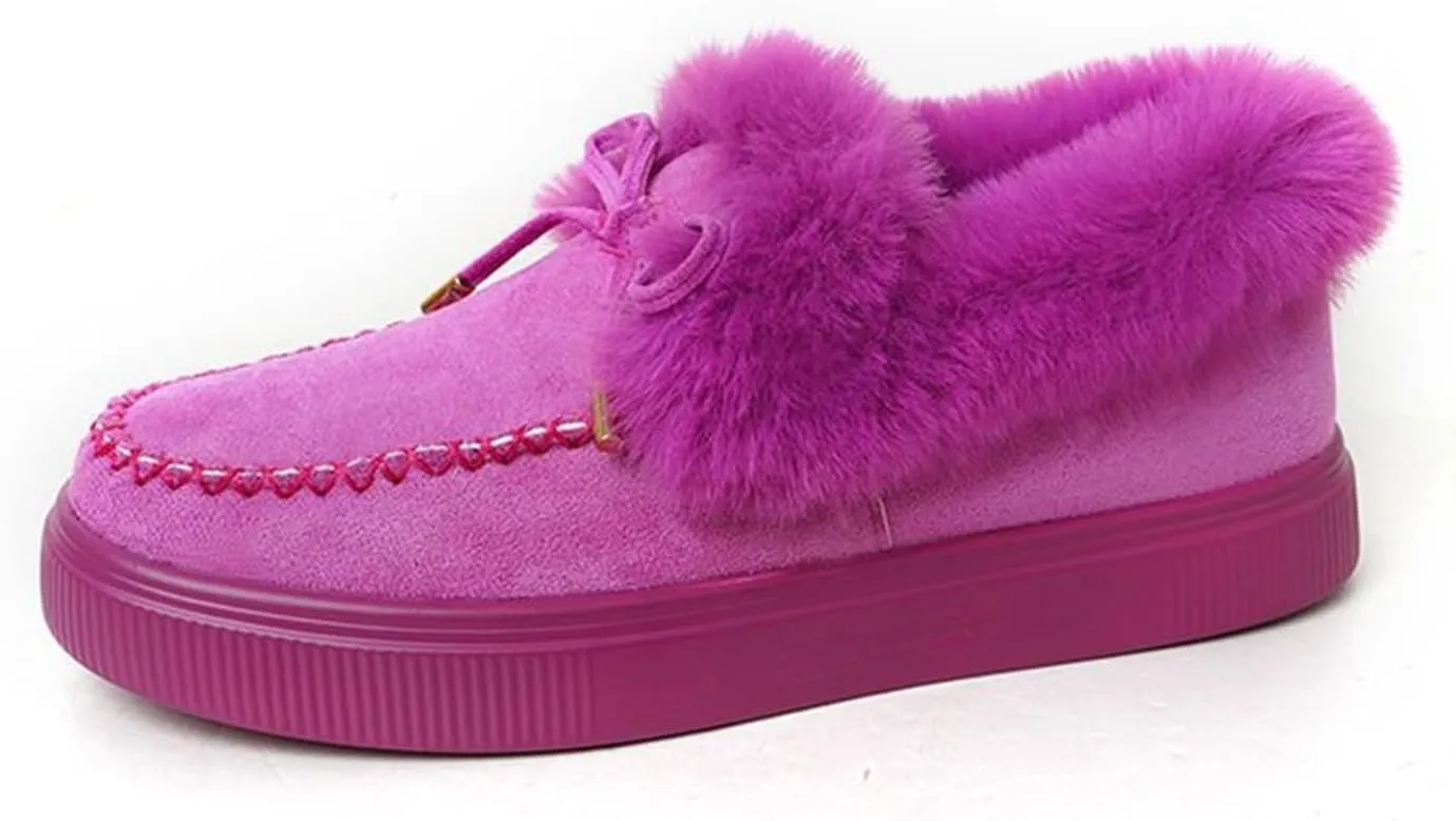 Lausiuoe Winter Boots For Women 2022 Trendy Fuzzy Booties Warm Fluffy Silp On Comfortable Casual Ankle Boots Loafers