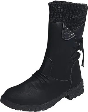 Lausiuoe Womens Boots Knee High Wide Calf Cowboy Boots Pull-On Chunky Heel Cowgirl Western Fashion Retro Classic Booties
