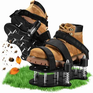 Lawn Aerator Shoes for Grass, Upgraded Aerating Shoe Double-Layer Spring Automatic, Free-Installation Heavy Duty Spiked Aerating Sandals, Aerator Lawn Tool for Yard Patio Garden, Black