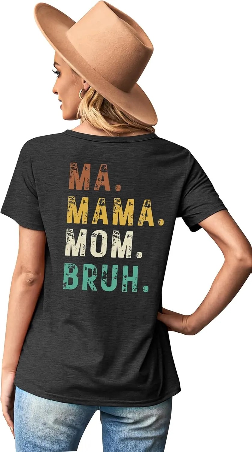 LAZYCHILD Mama T-Shirts Women Mama Shirt - Mommy Mom Bruh Shirt Funny Mom Tee Tops