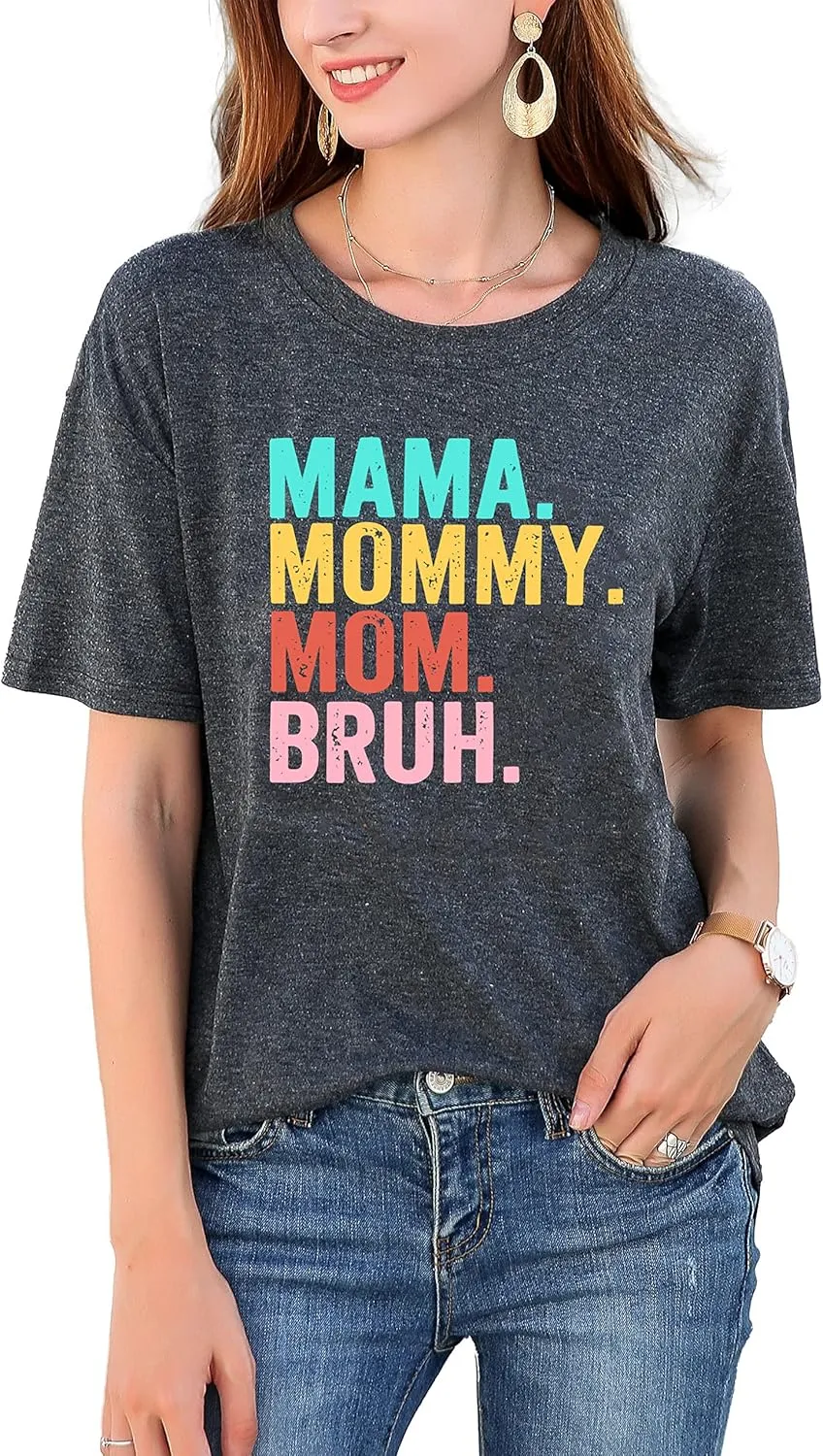 LAZYCHILD Mama T-Shirts Women Mama Shirt - Mommy Mom Bruh Shirt Funny Mom Tee Tops