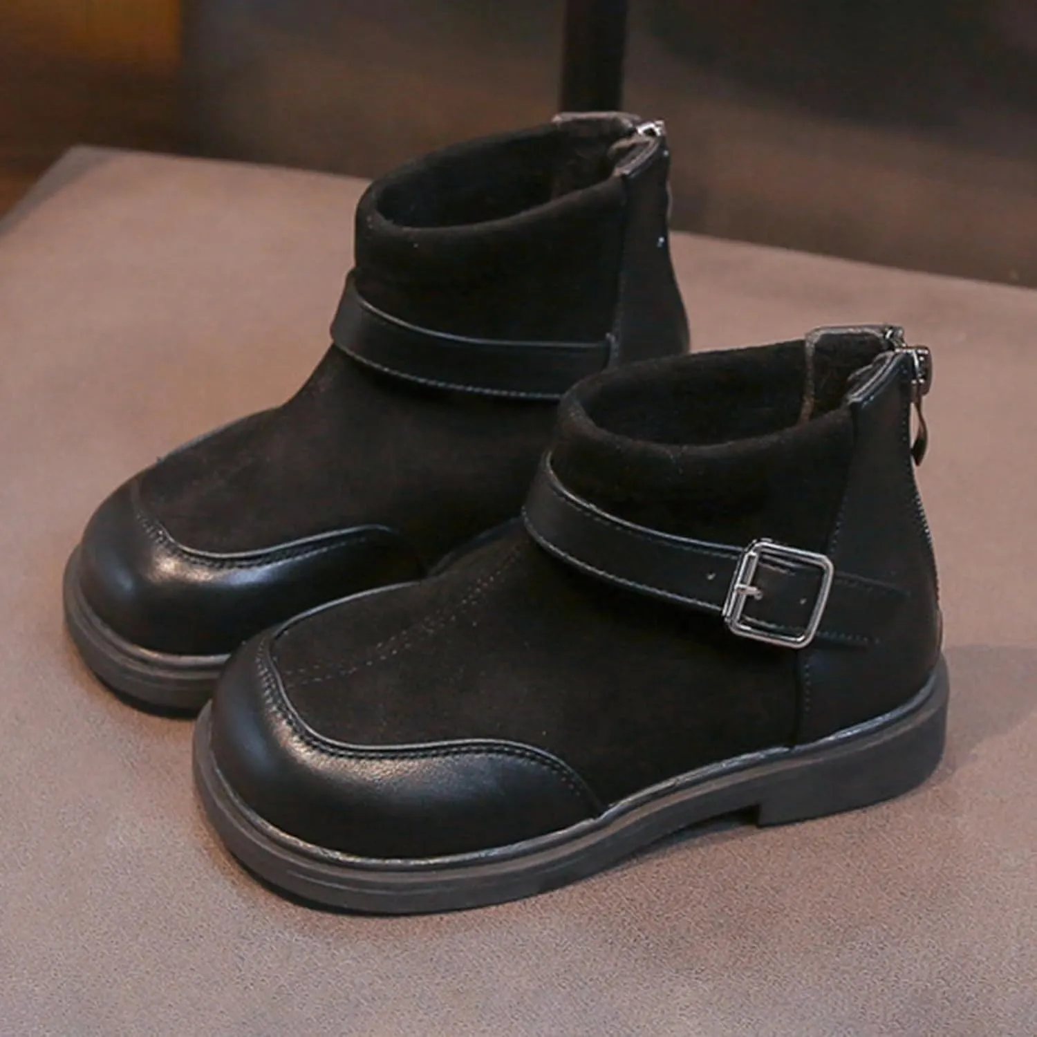 Leather Booties Boys Girls Kids Side Zipper Low Heel 𝐖aterproof Shoes Sole Non Slip Comfy Fashion Ankle Snow Boots