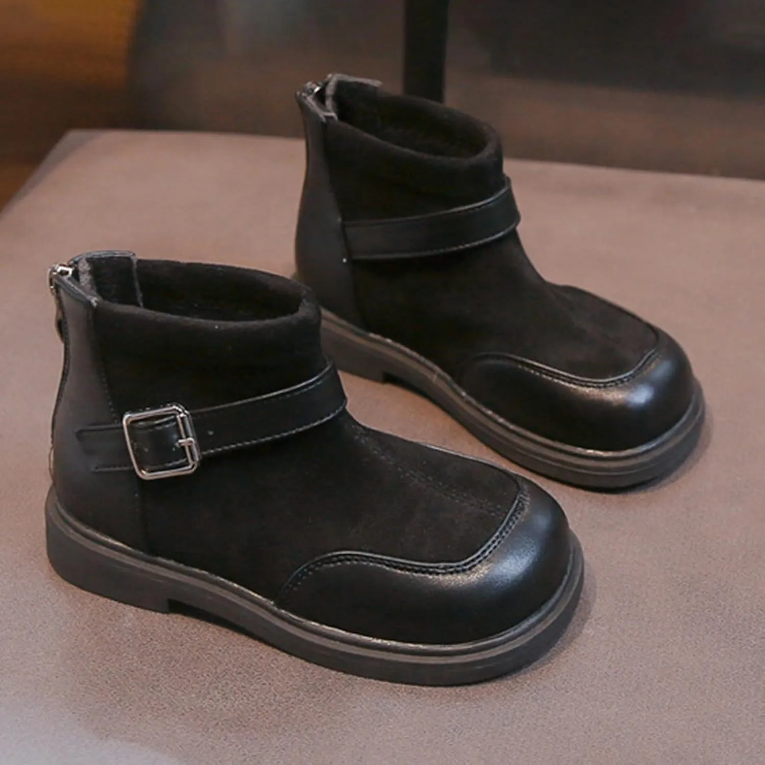 Leather Booties Boys Girls Kids Side Zipper Low Heel 𝐖aterproof Shoes Sole Non Slip Comfy Fashion Ankle Snow Boots
