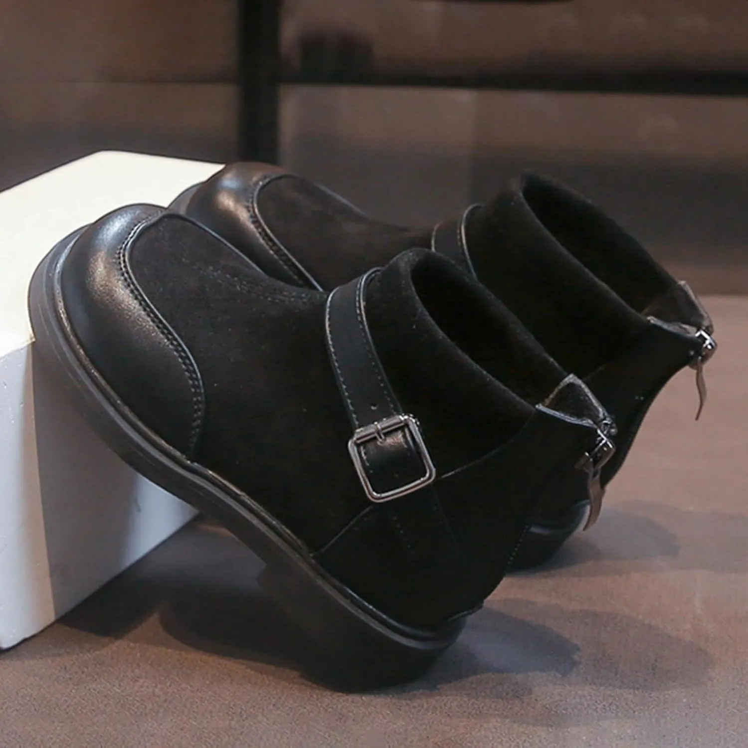 Leather Booties Boys Girls Kids Side Zipper Low Heel 𝐖aterproof Shoes Sole Non Slip Comfy Fashion Ankle Snow Boots