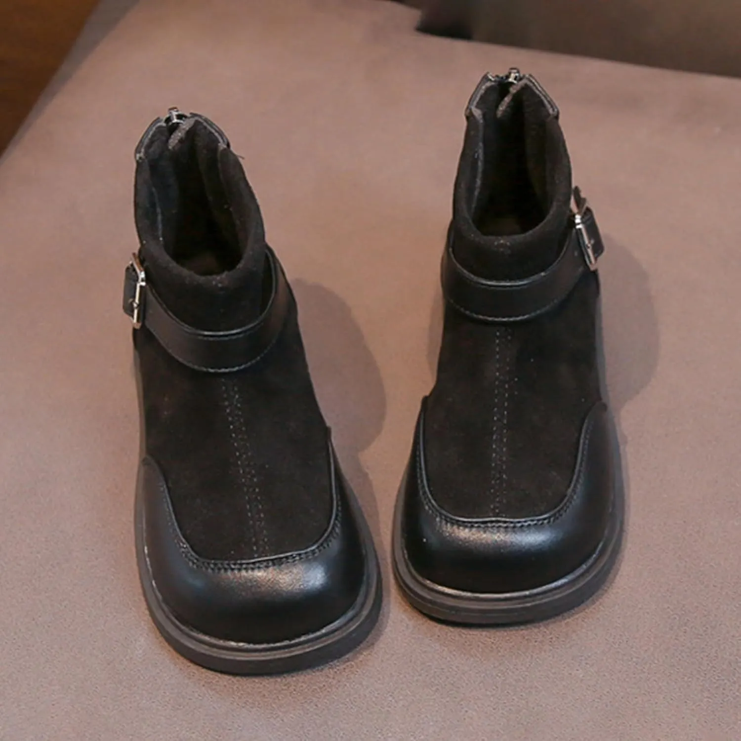 Leather Booties Boys Girls Kids Side Zipper Low Heel 𝐖aterproof Shoes Sole Non Slip Comfy Fashion Ankle Snow Boots