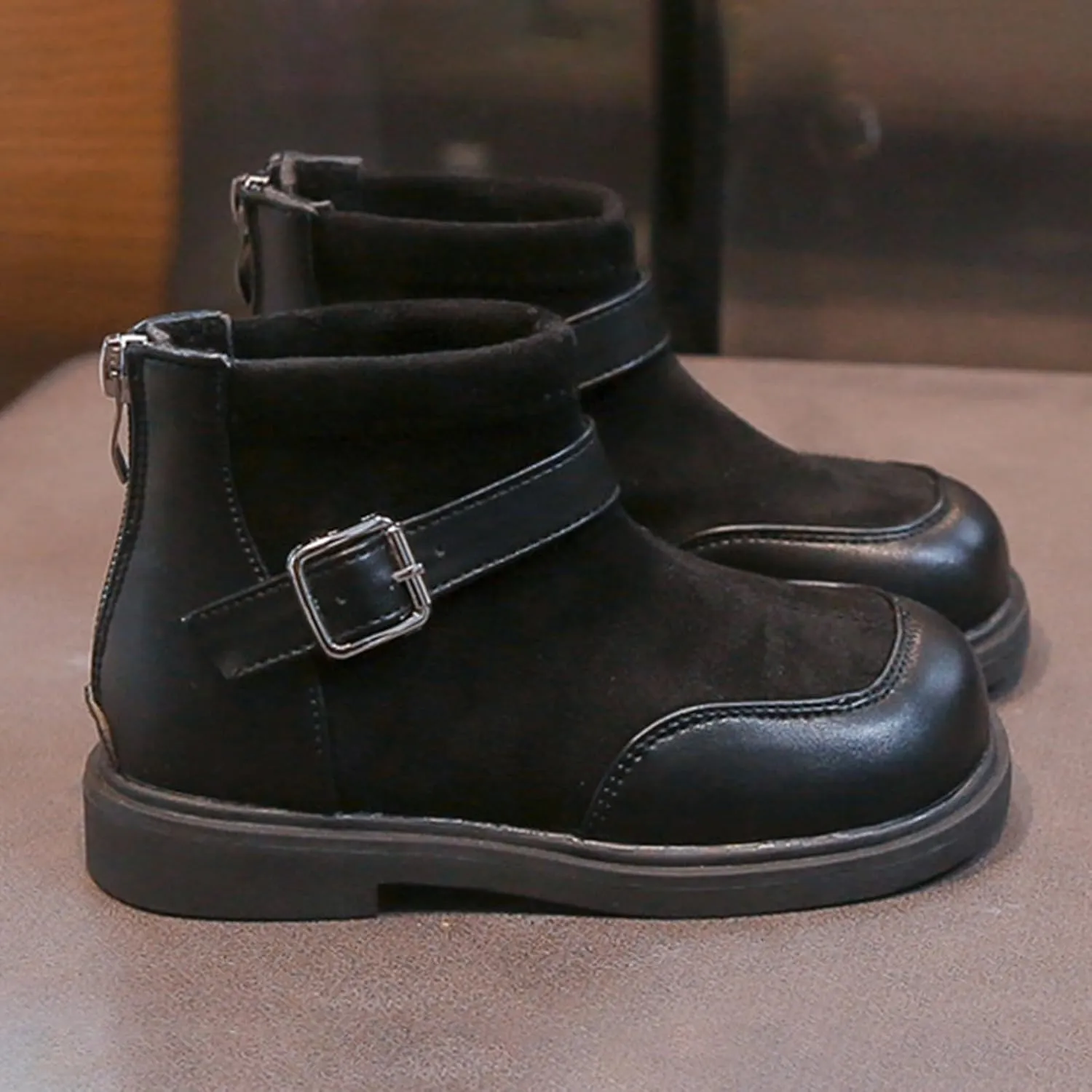Leather Booties Boys Girls Kids Side Zipper Low Heel 𝐖aterproof Shoes Sole Non Slip Comfy Fashion Ankle Snow Boots