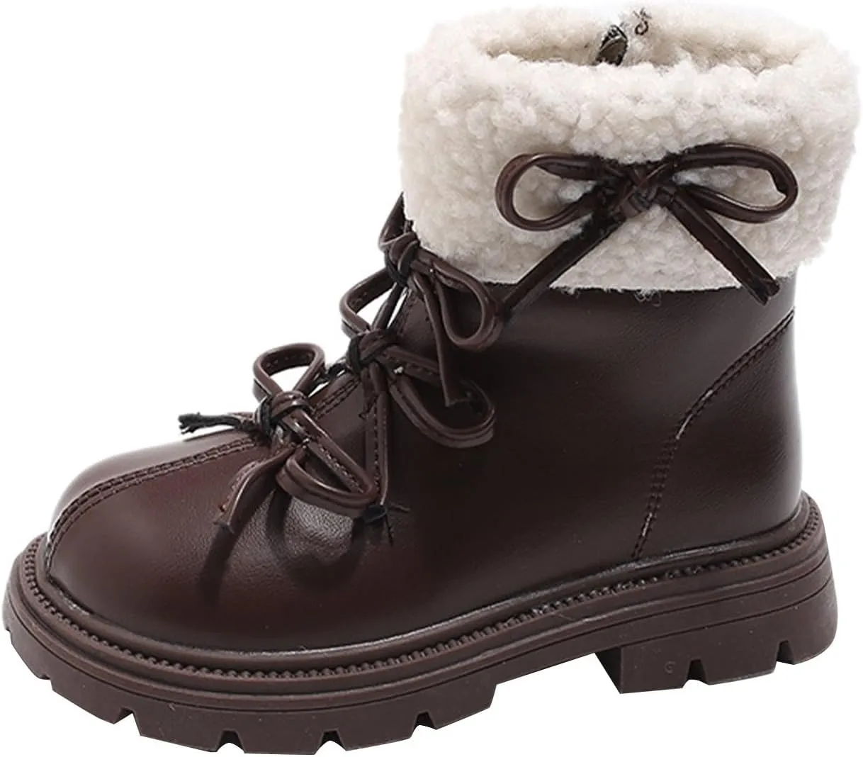 Leather Chunky Soft Sole Snow Boots For Girls Kids Side Zipper Fuzzy Bow 𝐖aterproof Booties Shoes Toddler Winter Warm
