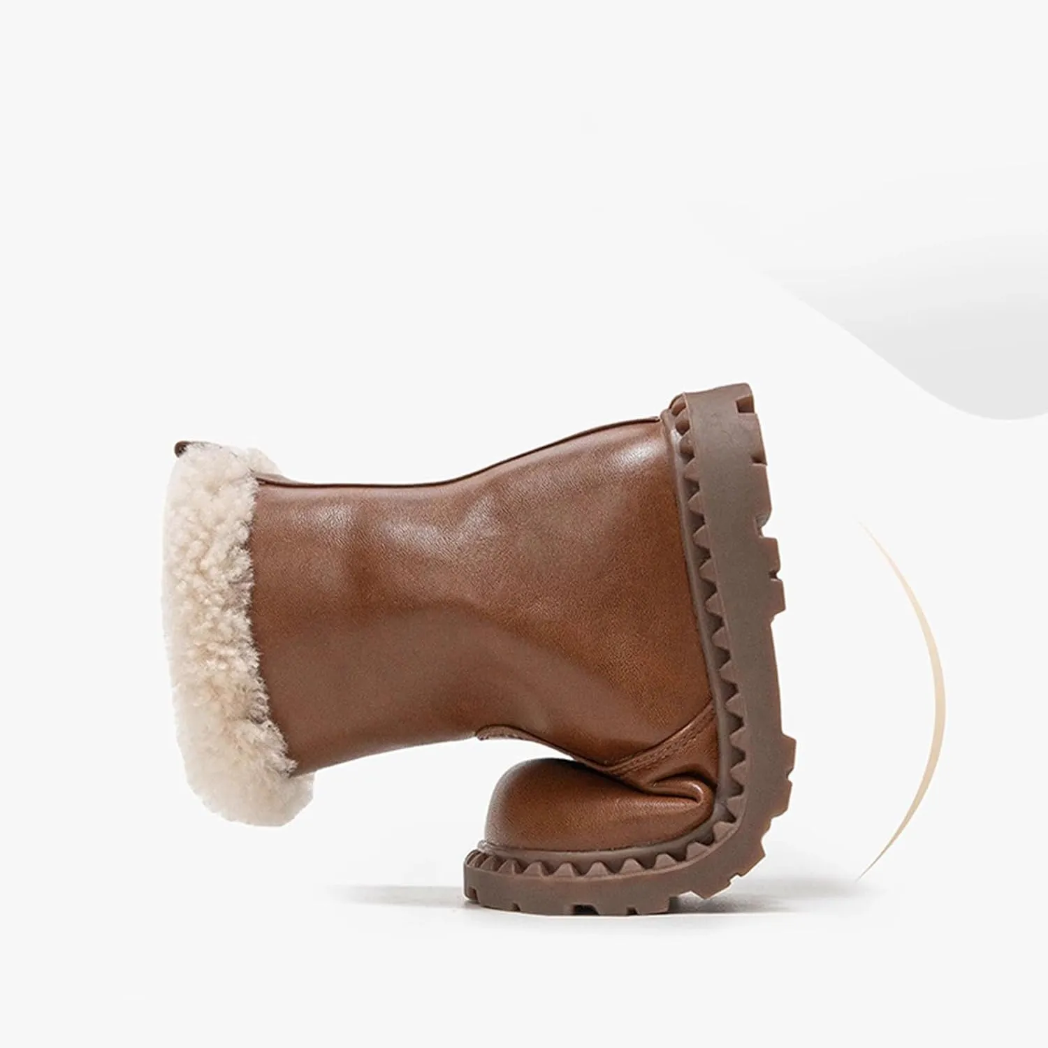 Leather Fuzzy Snow Boots For Girls Kids Toddler Childrens Lightweight Fashion 𝐖aterproof Shoes Comfy Ski Non Slip Shoes