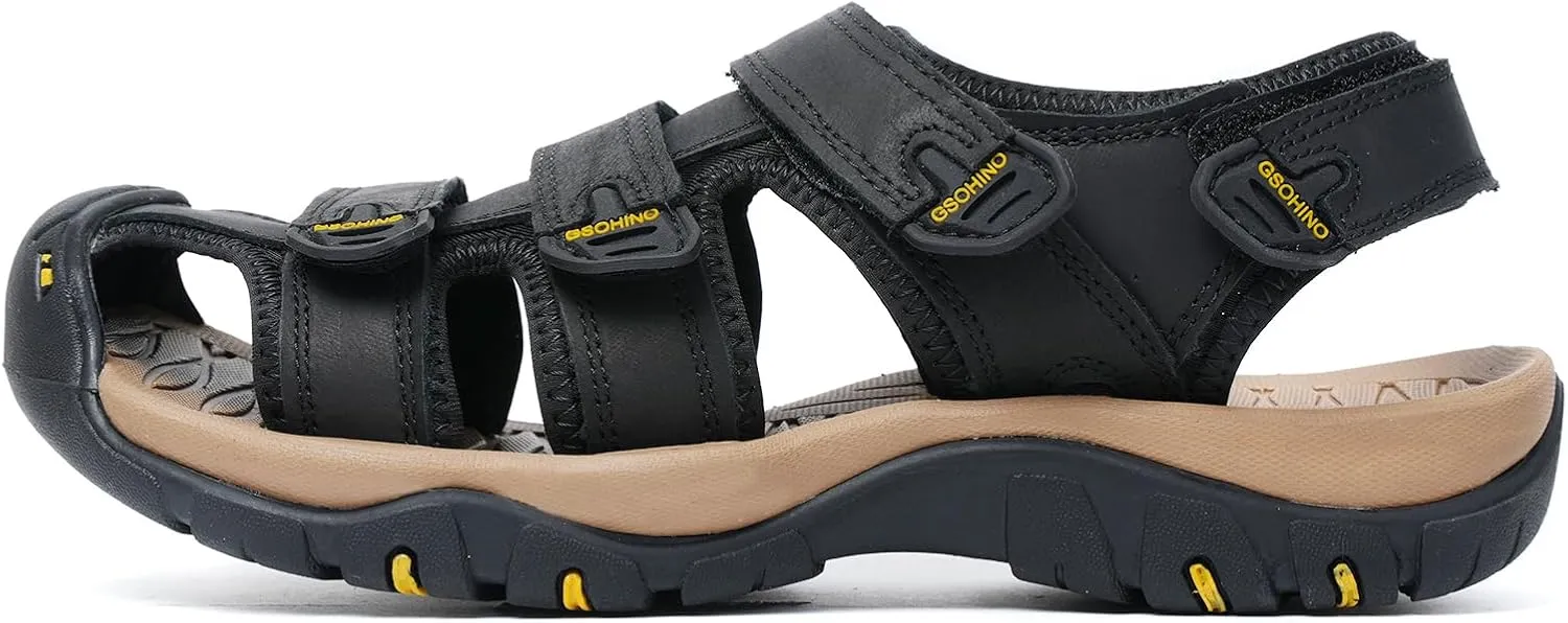 Leather Sports Sandals For Men Closed Toe Hiking Outdoor Athletic Casual Walking Sandals Water Shoes Summer Fisherman Sandal Handmade