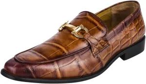 LIBERTYZENO Mens Crocodile Print Genuine Leather Adults Noble Penny Loafers Slip On Shoes for Prom Graduation